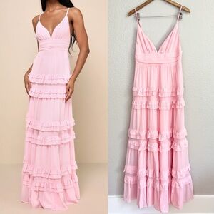 Lulu's Pink Ruffle Maxi Dress